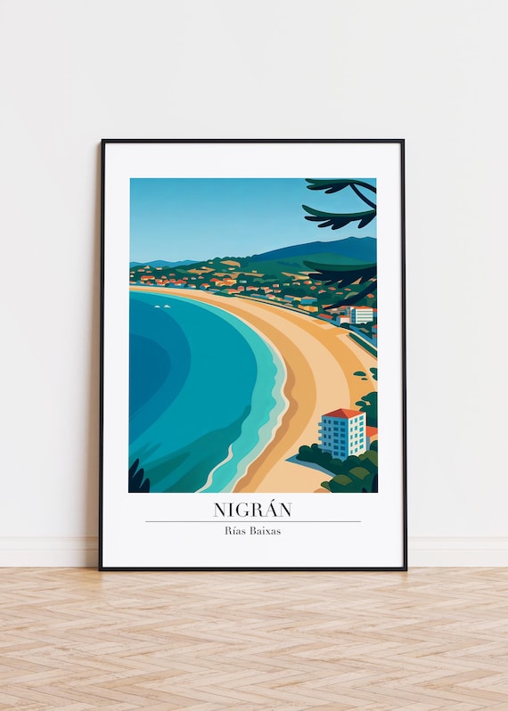 Nigrán Rías Baixas Curved Golden Beach Vintage Travel Poster