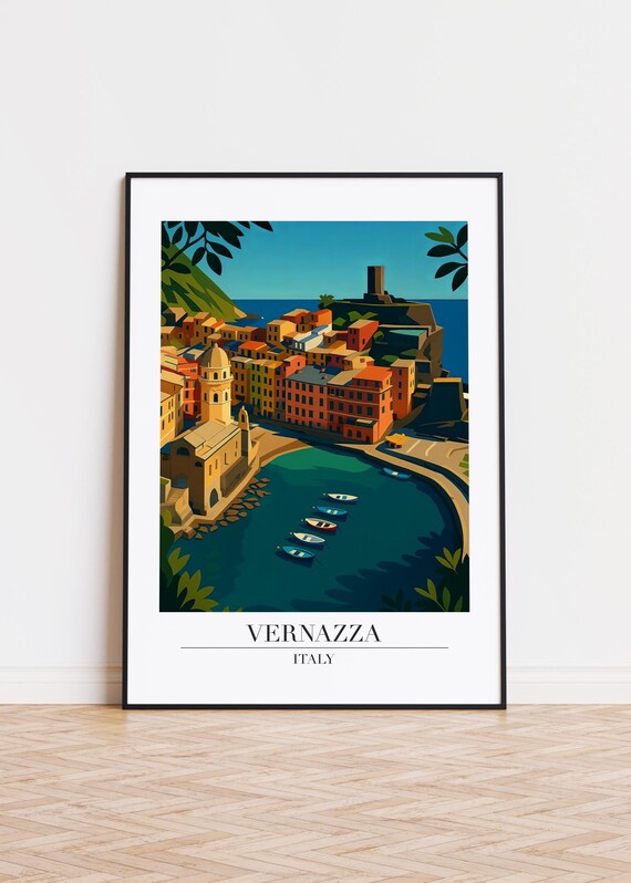 Vernazza Italy Poster, Coastal Village Illustration