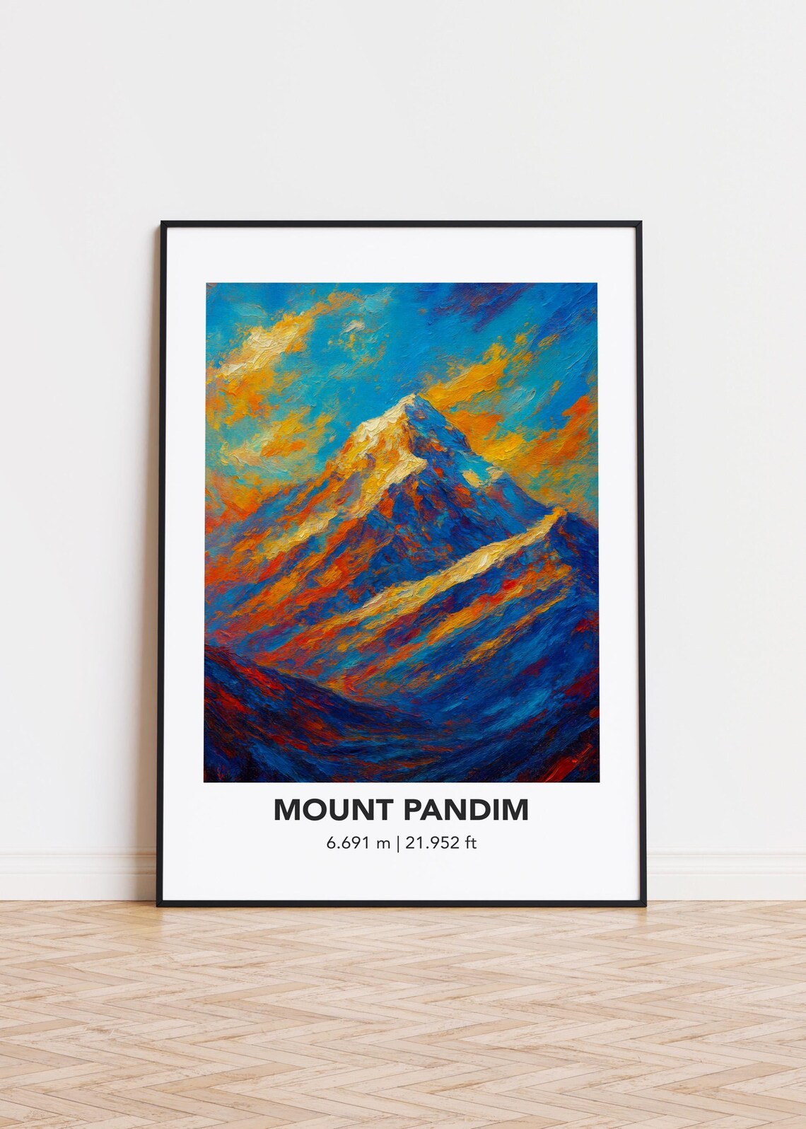 Mount Pandim Peak Vibrant Oil Painting Style Mountain Poster