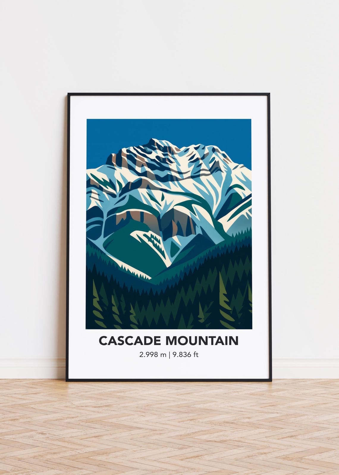 Cascade Mountain Snow Capped Peak Minimalist Vector Travel Poster