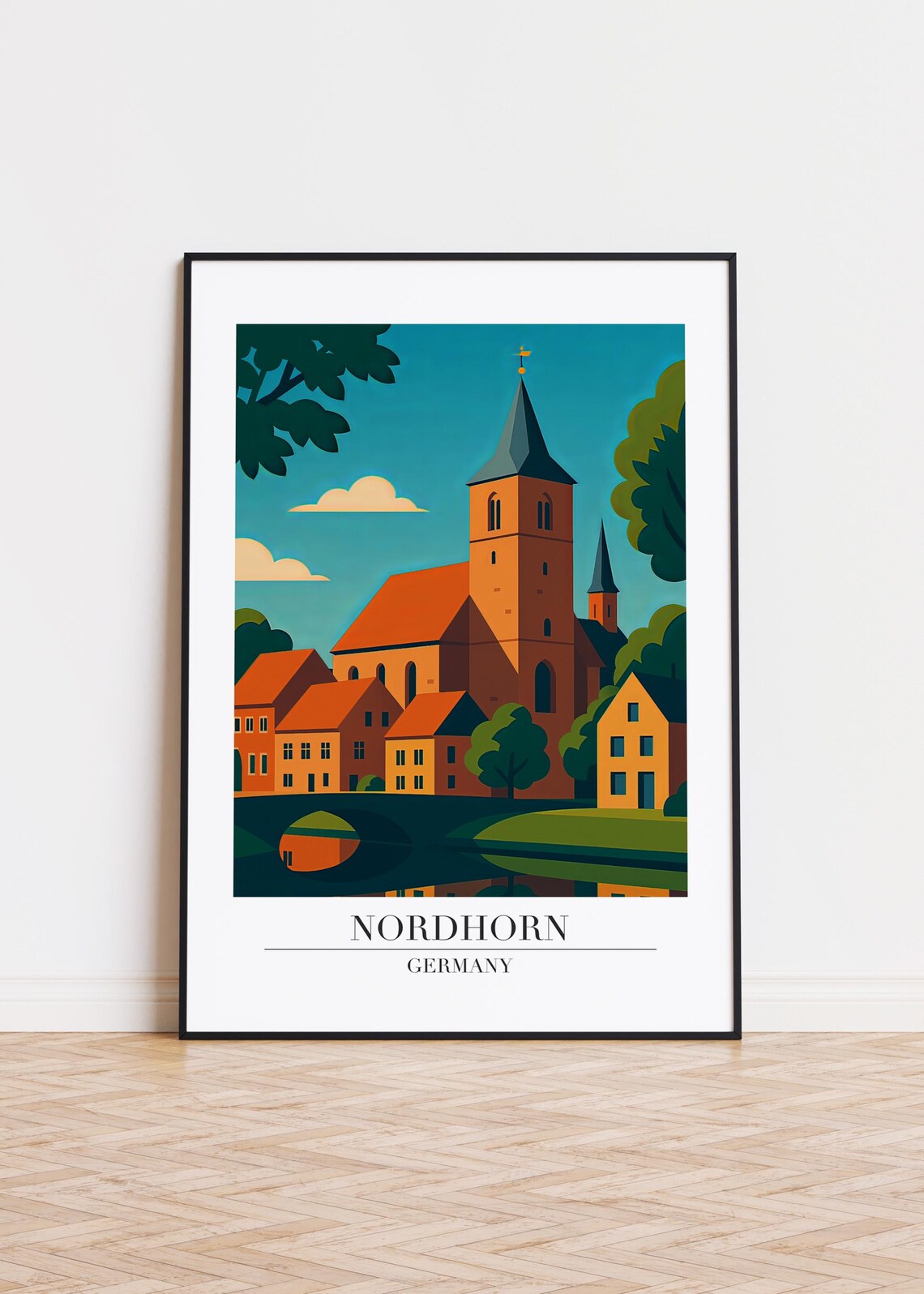 Nordhorn Germany Orange Church Charming Town Illustration Poster