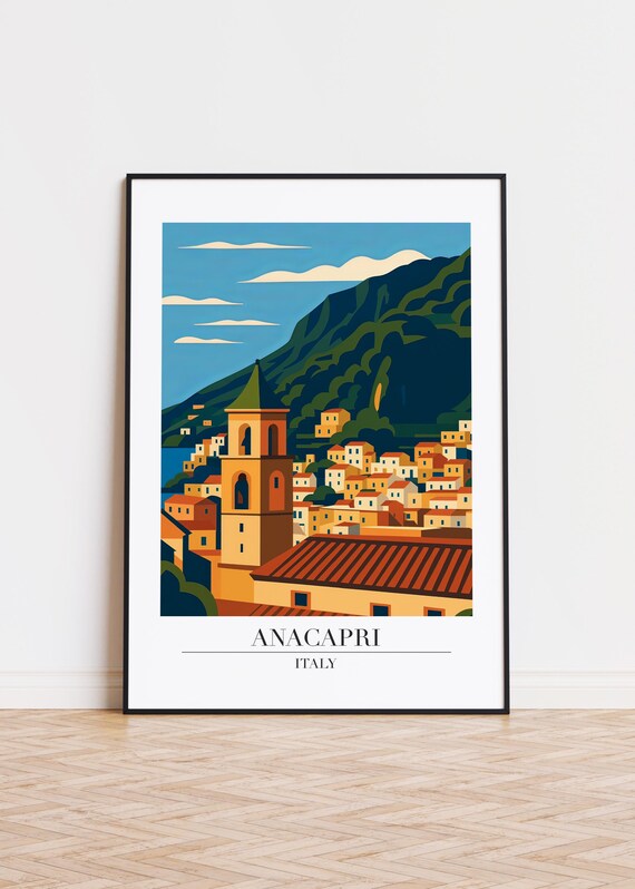 Anacapri Italy Hillside Village with Bell Tower Travel Poster