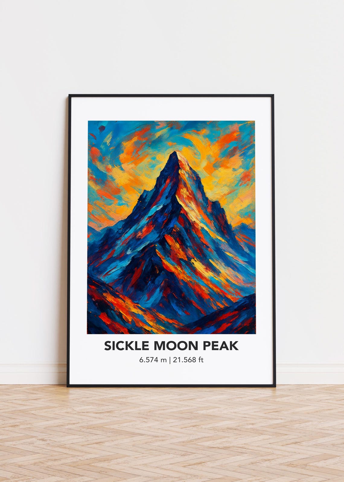 Sickle Moon Peak Poster Mountain Print Modern Oil Painting Style Art