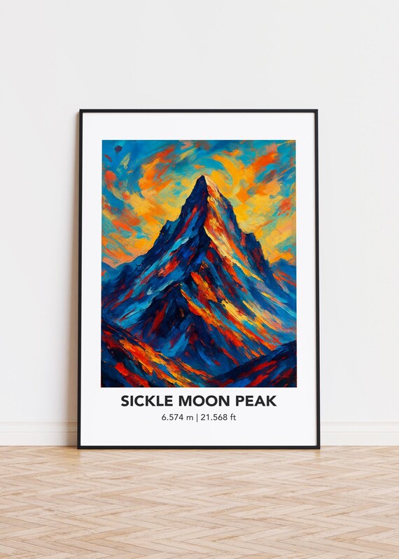 Sickle Moon Peak Poster Mountain Print Modern Oil Painting Style Art