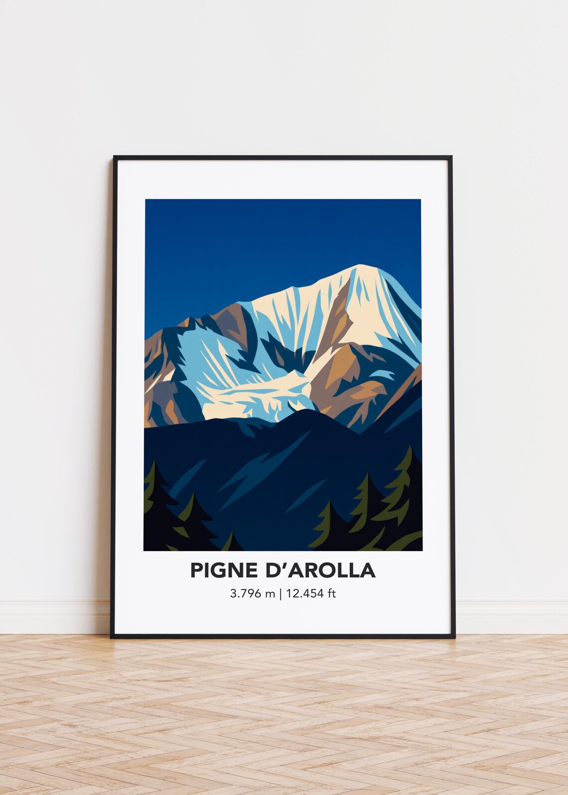 Pigne D'Arolla Mountain Minimalist Peak Illustration Alpine Art Poster