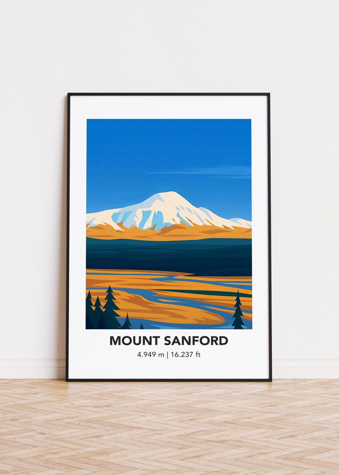 Mount Sanford 4949m Snowy Volcano Golden Tundra River Mountain Poster