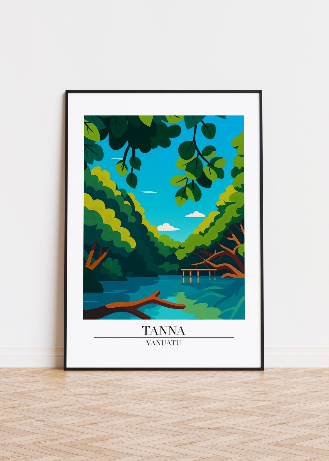 Tanna Vanuatu Jungle River Wooden Pier Lush Canopy Travel Poster