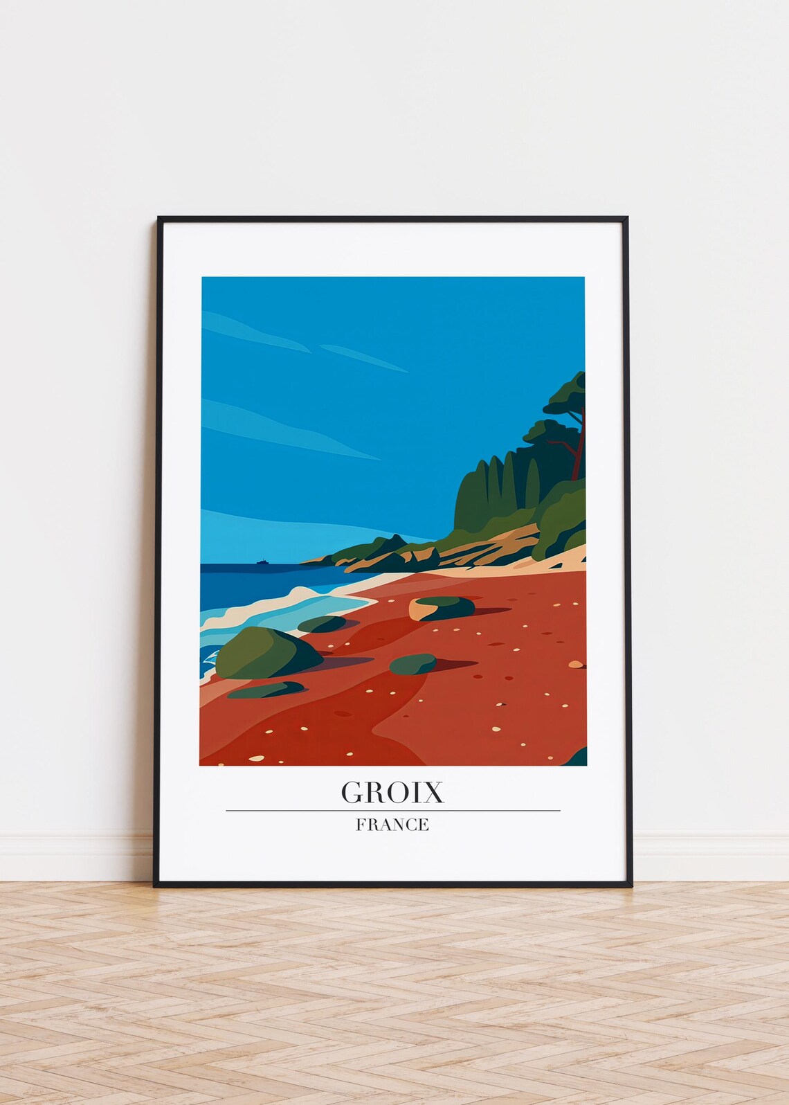 Groix France Red Sand Beach Travel Poster Rocky Shore Coastal Decor Gift
