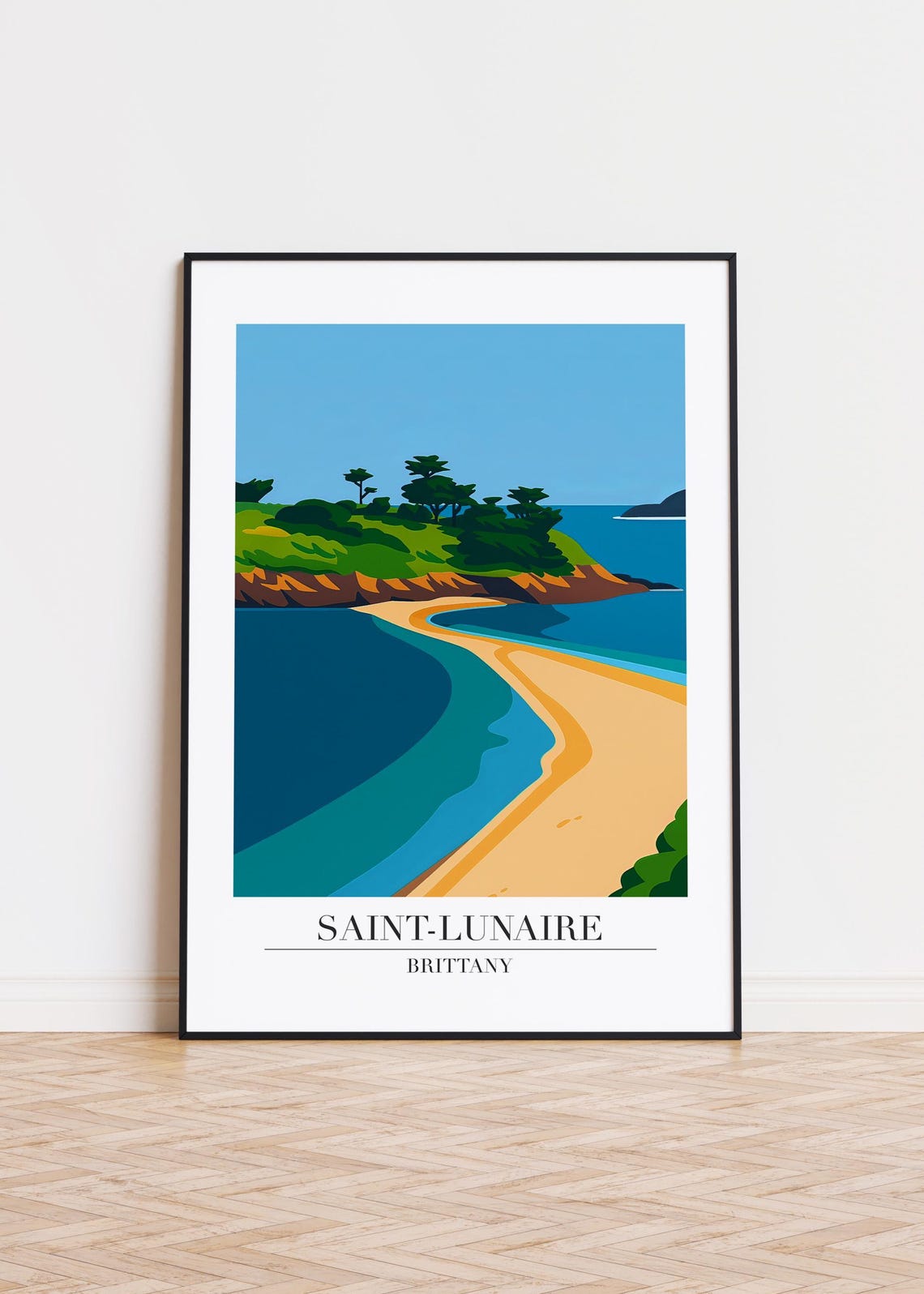 Saint Lunaire Brittany Sandy Beach Cove Retro Coast Travel Poster