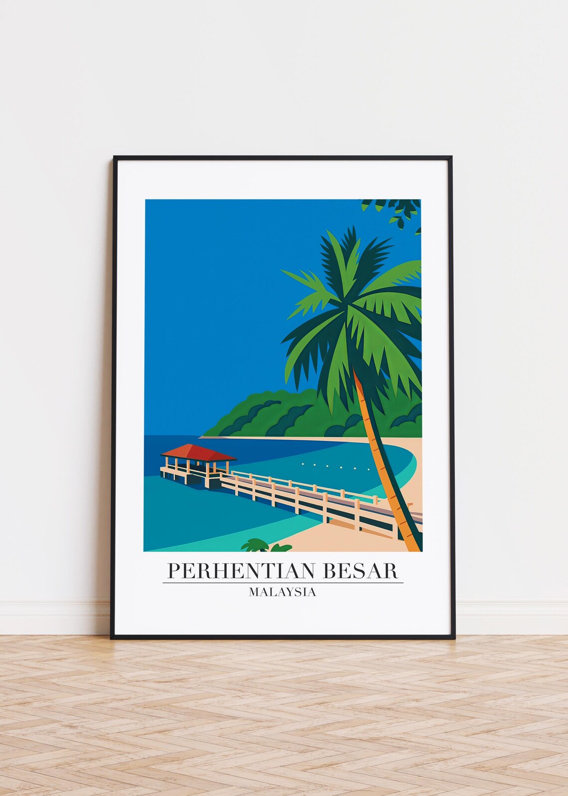 Perhentian Besar Malaysia Pier Palm Tree Beach Travel Poster