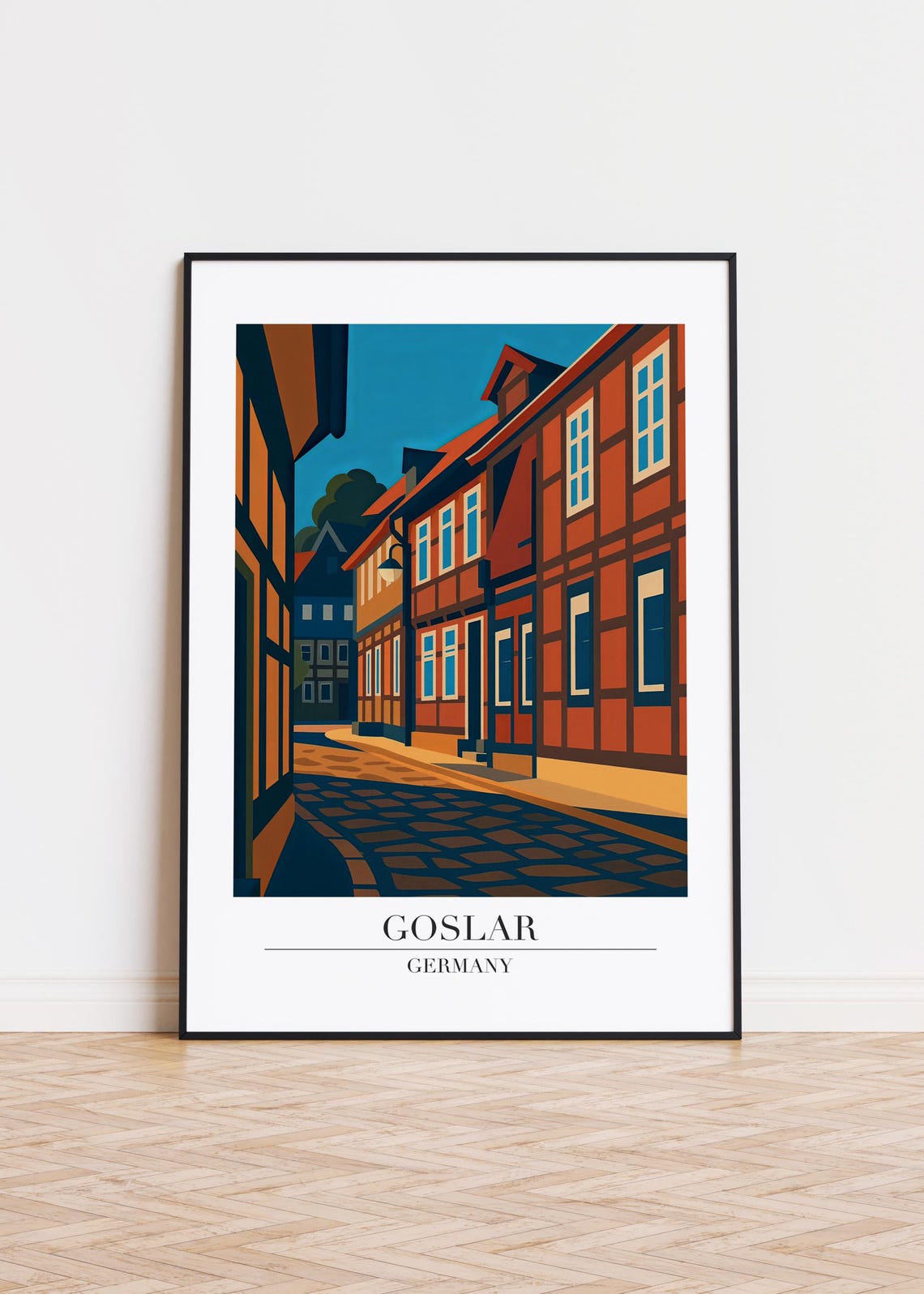 Goslar Germany Cobblestone Street Night Half Timbered Art Poster
