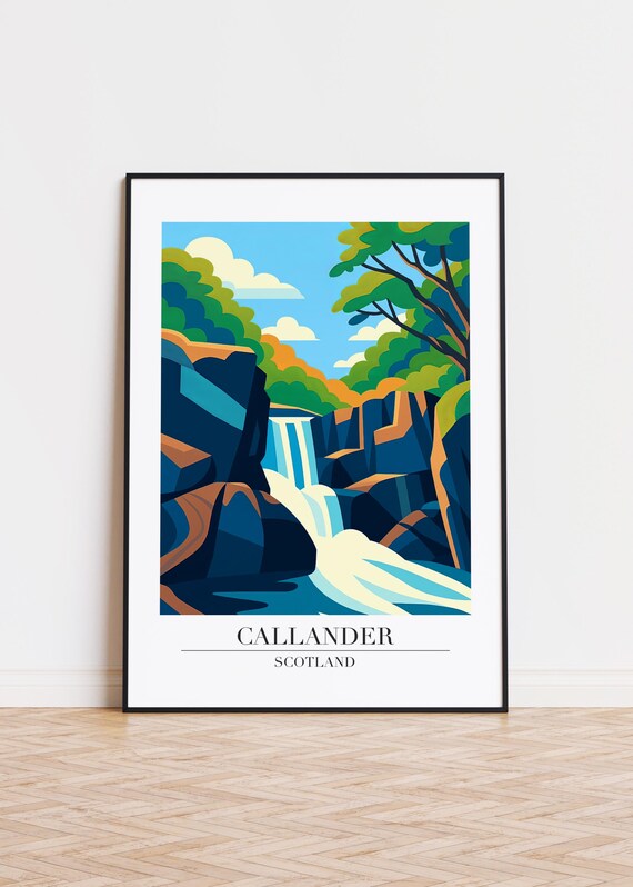 Callander Scotland Green Waterfall Gorge Retro Travel Art Poster