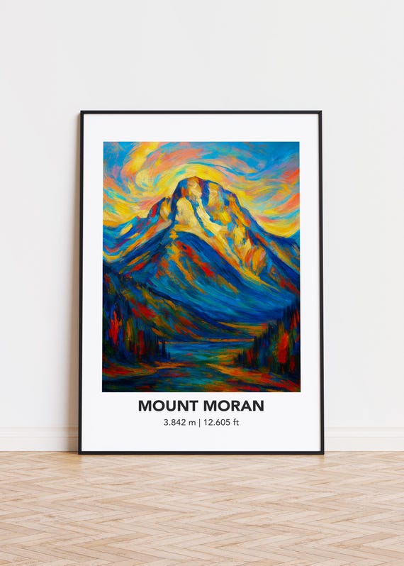 Mount Moran Poster Mountain Print Modern Oil Painting Style Art
