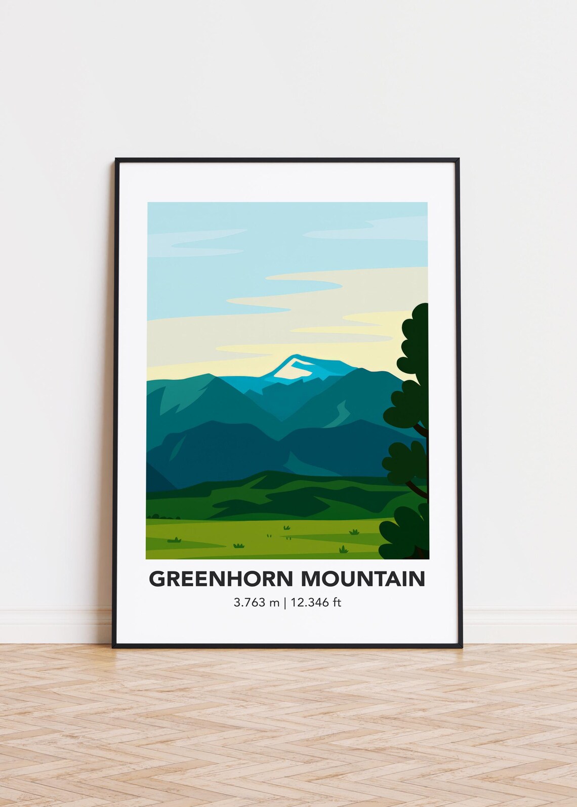 Greenhorn Mountain Minimalist Peak Illustration Forest Art Poster