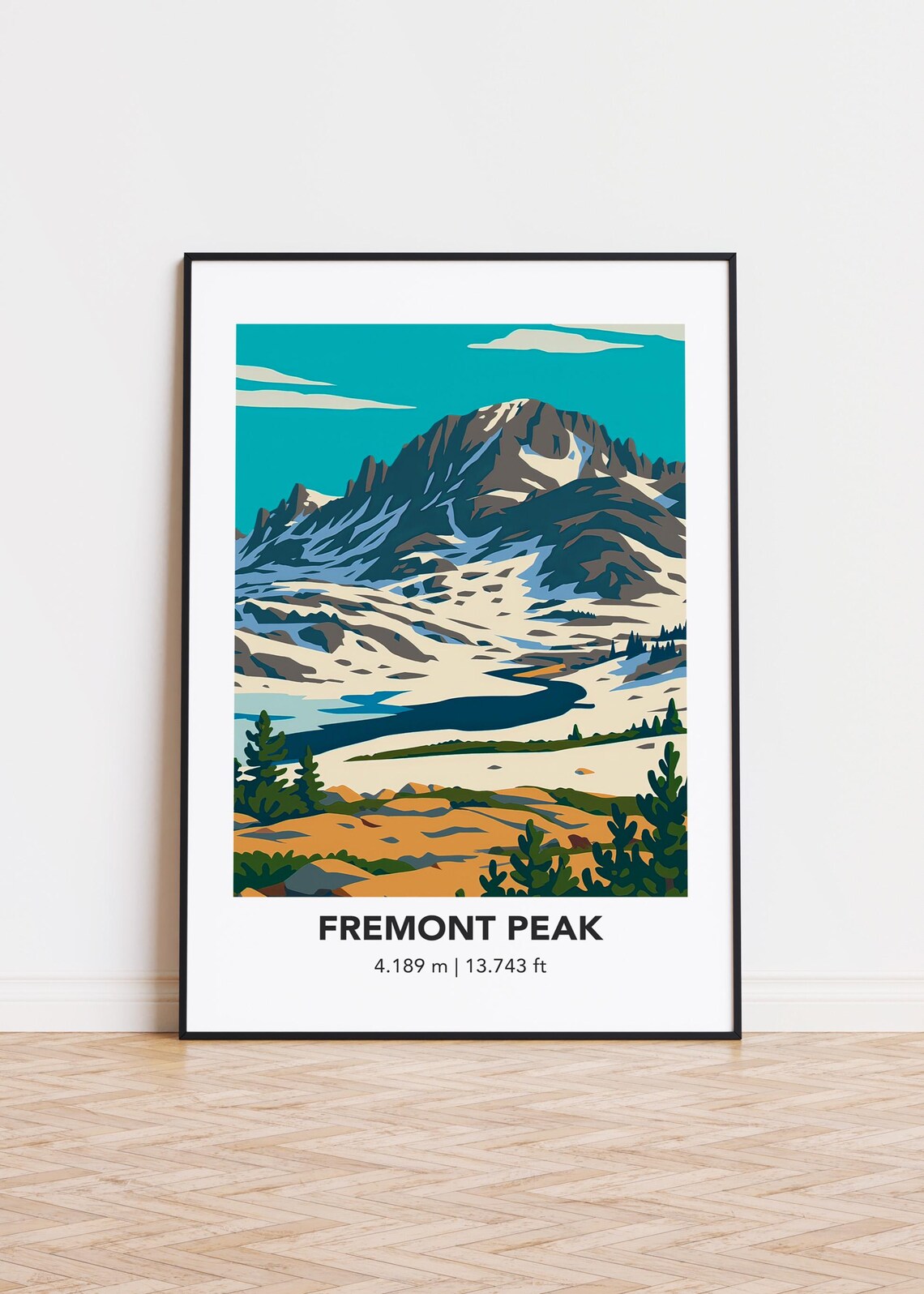 Fremont Peak Snow Lake Pines Turquoise Sky Vintage Travel Poster