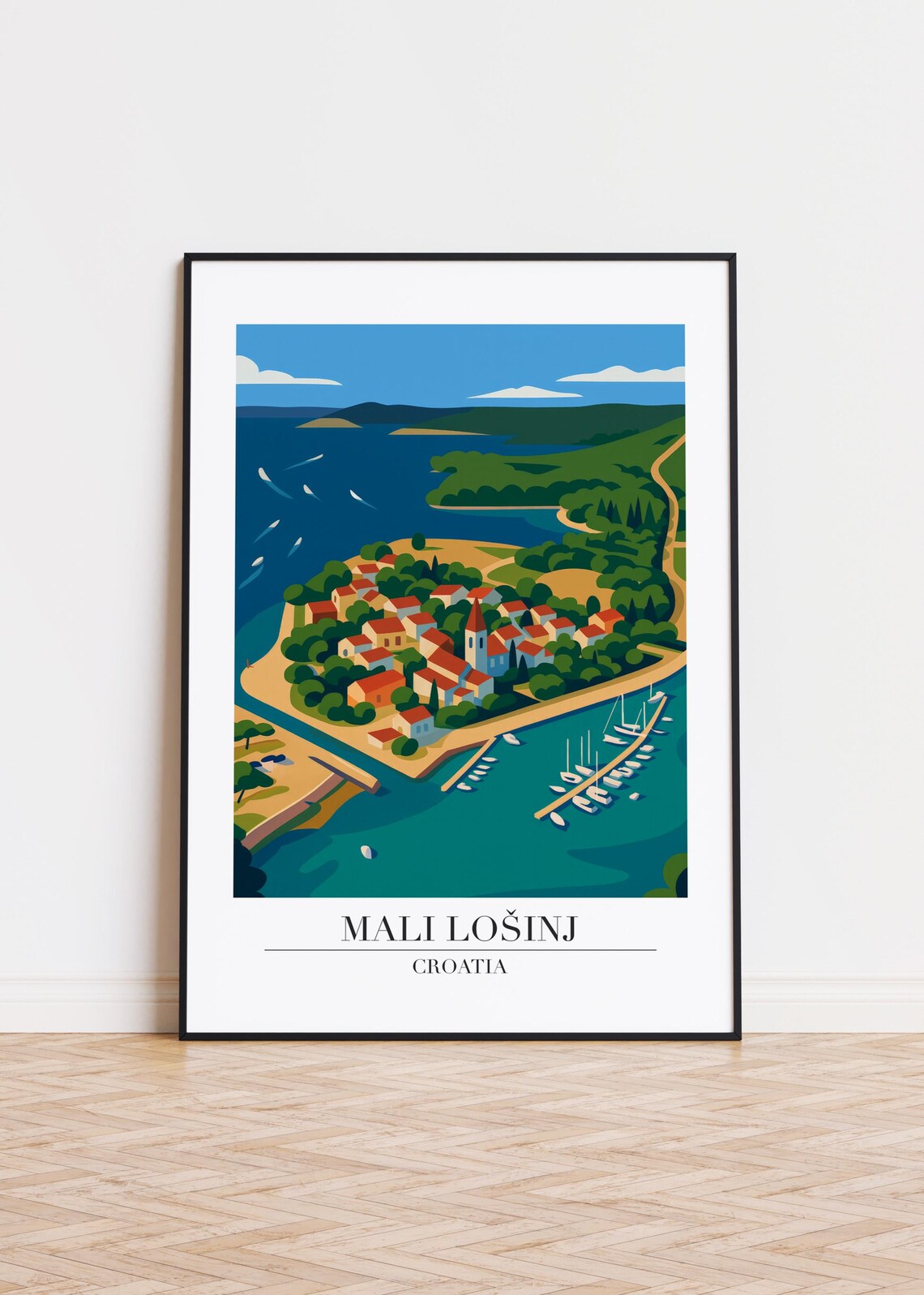 Mali Losinj Croatia Aerial Harbor Village Marina Island Travel Poster