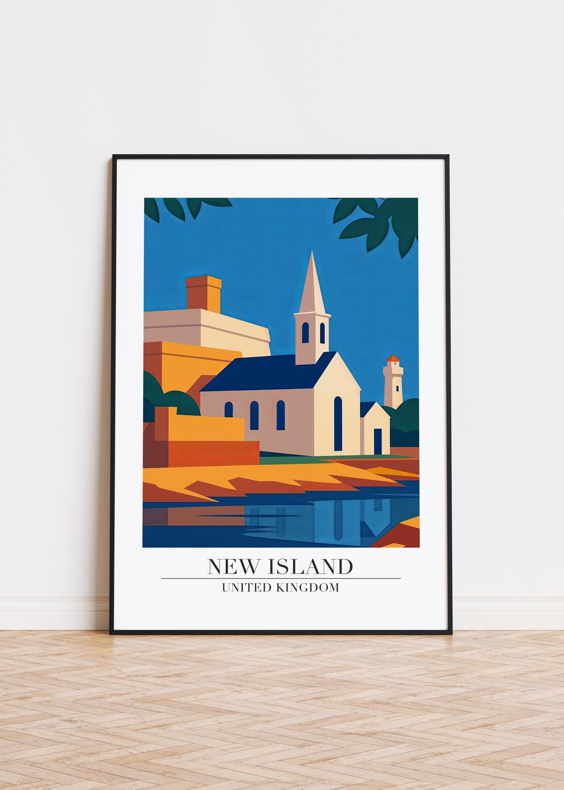 New Island United Kingdom Church by the Water Travel Art Poster