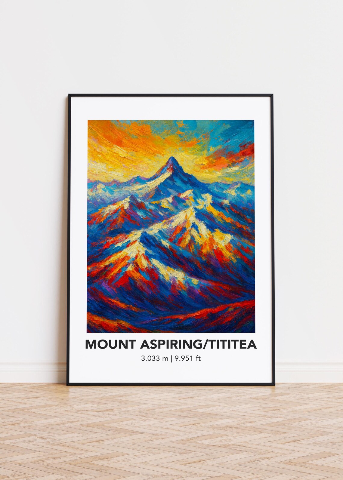 Mount Aspiring Tititea Snowy Peaks Oil Painting Style Art Poster