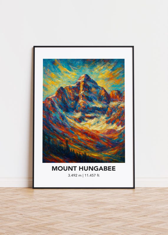 Mount Hungabee Mountain Print Modern Oil Painting Style Poster