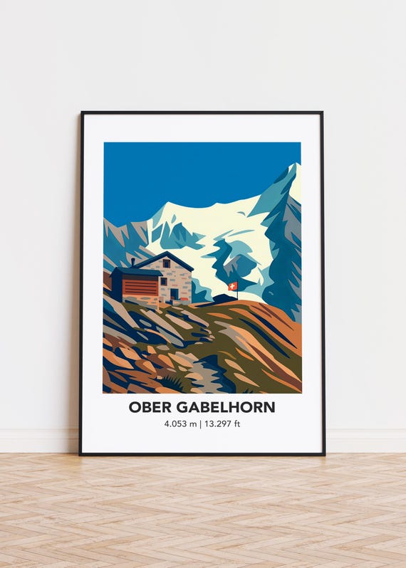 Ober Gabelhorn Mountain Illustration Art Print