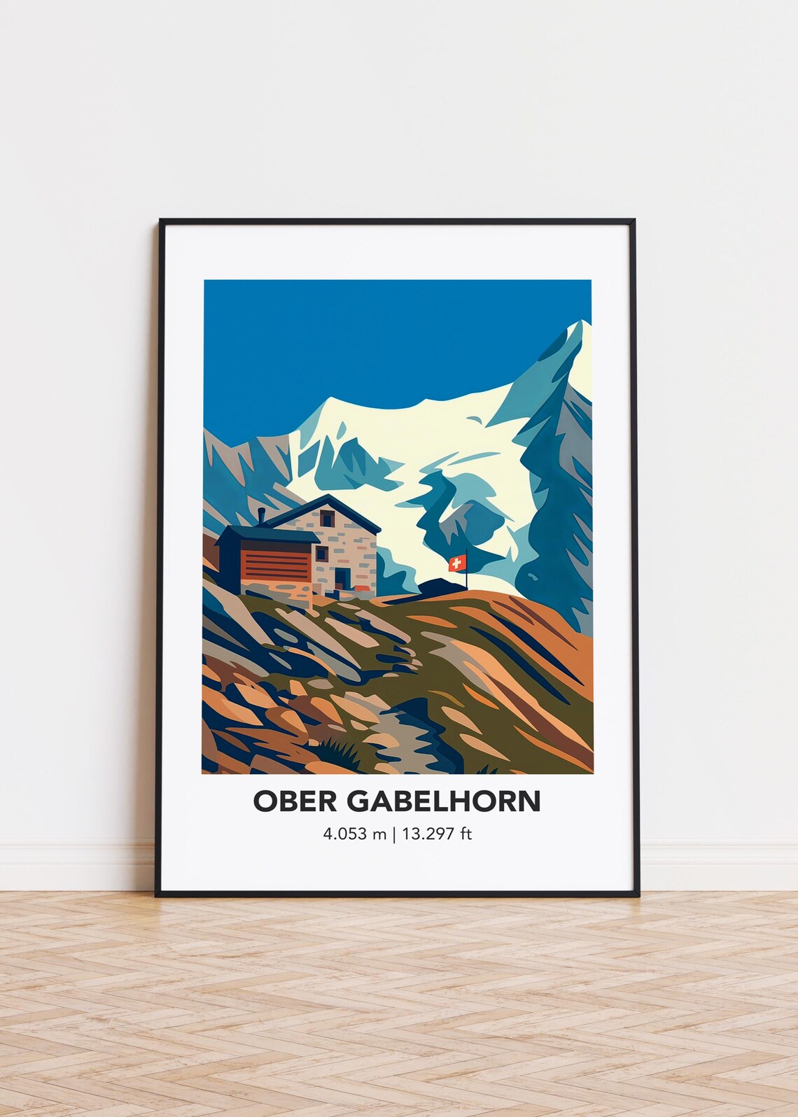Ober Gabelhorn Mountain Illustration Art Print