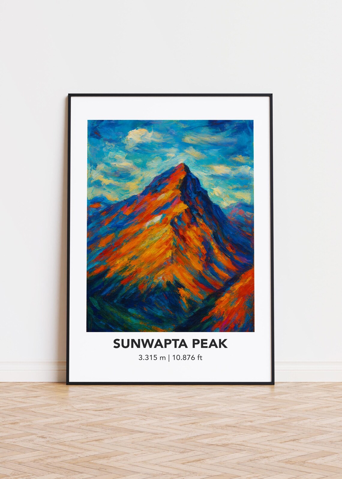 Sunwapta Peak Fiery Oil Painting Style Modern Alpine Mountain Poster