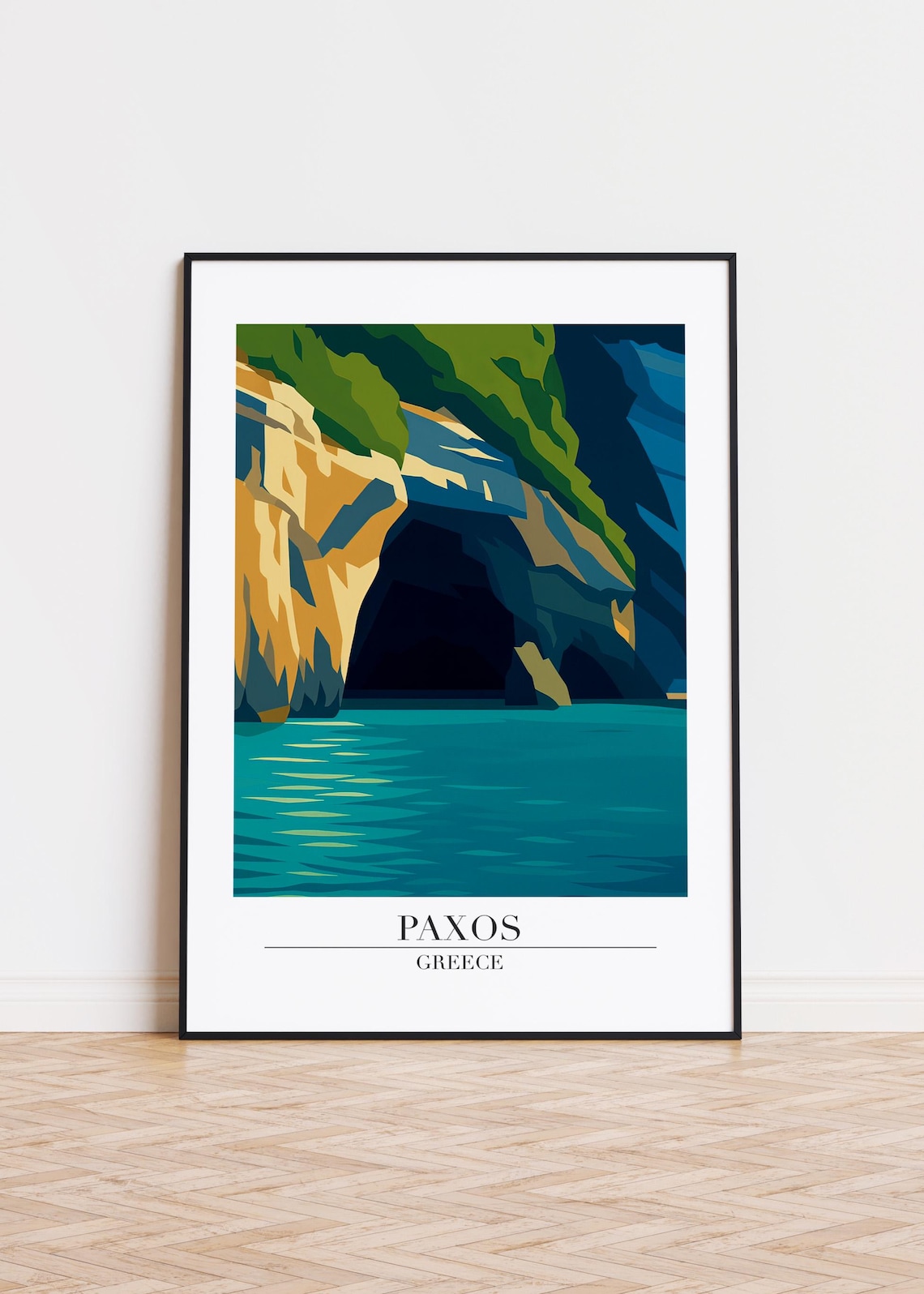 Paxos Greece Sea Cave Turquoise Water Modern Coastal Travel Poster