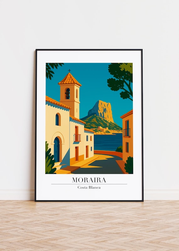 Moraira Costa Blanca Church Bell Tower Seaside Spain Travel Poster