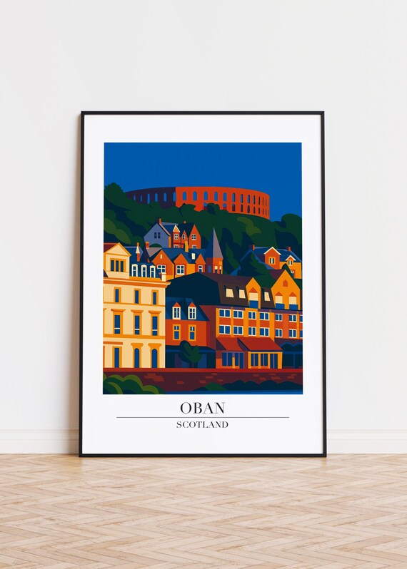 Oban Scotland Poster, Modern City Illustration