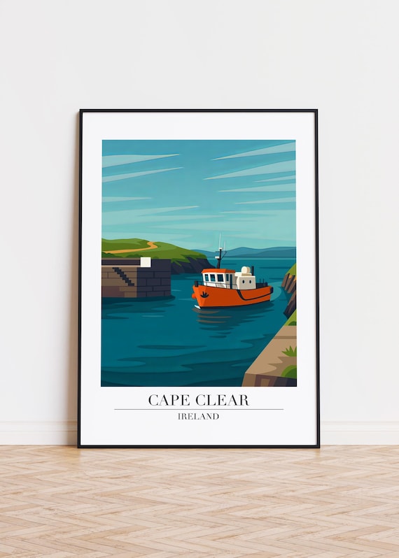 Cape Clear Ireland Fishing Boat Harbor Travel Poster Nautical Art