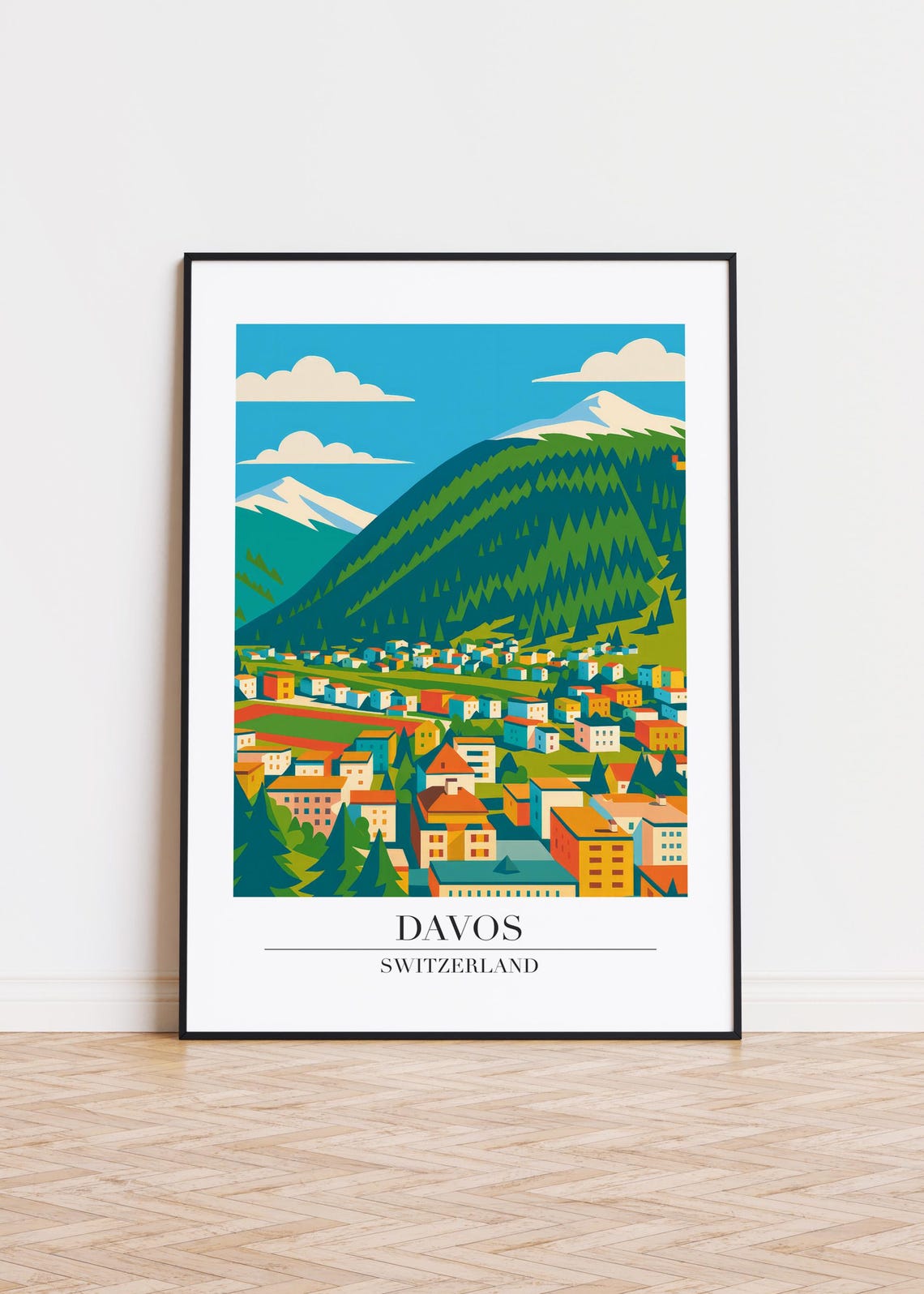 Davos Switzerland Alpine Town Between Forested Peaks Art Poster