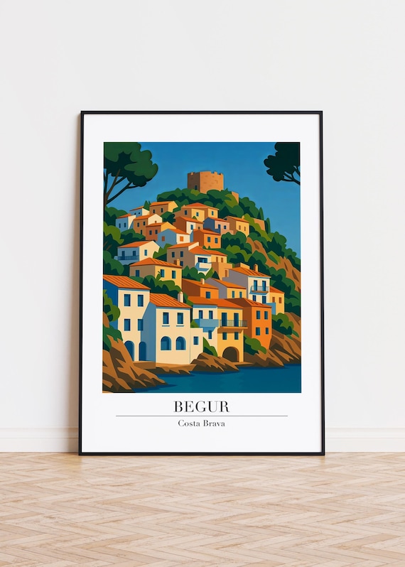 Begur Costa Brava Hillside Village Medieval Tower Travel Poster