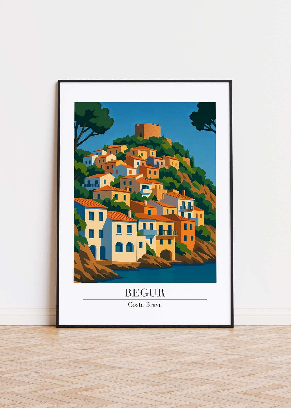 Begur Costa Brava Hillside Village Medieval Tower Travel Poster