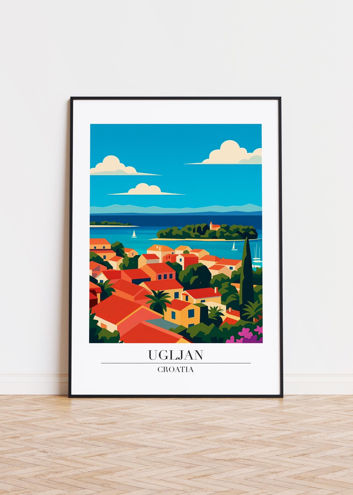 Ugljan Croatia Red Roof Village Sailboats Adriatic Travel Art Poster