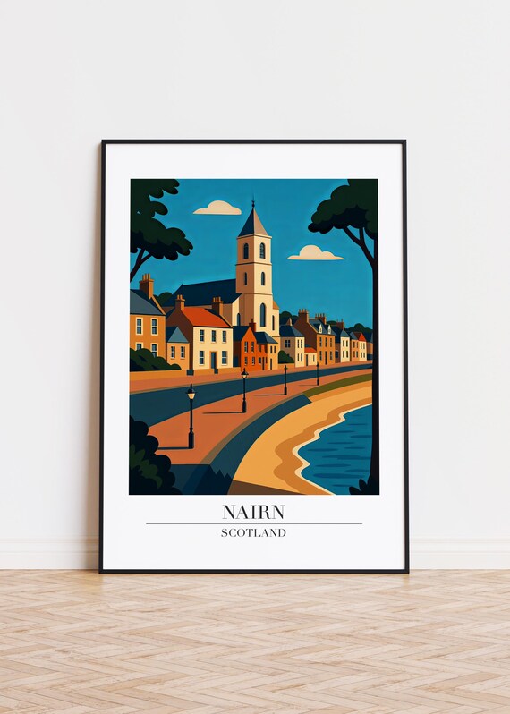 Nairn Scotland Beach Promenade Church Tower Travel Art Poster