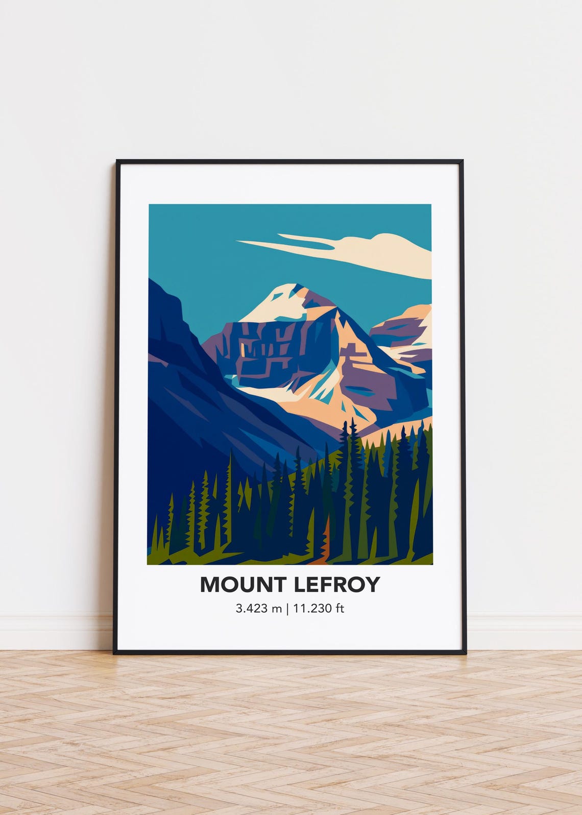 Mount Lefroy Poster Snowy Cliff Peak Dark Pine Forest Alpine Decor