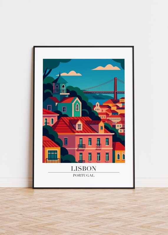 Lisbon Cityscape Poster Modern Portugal Illustration