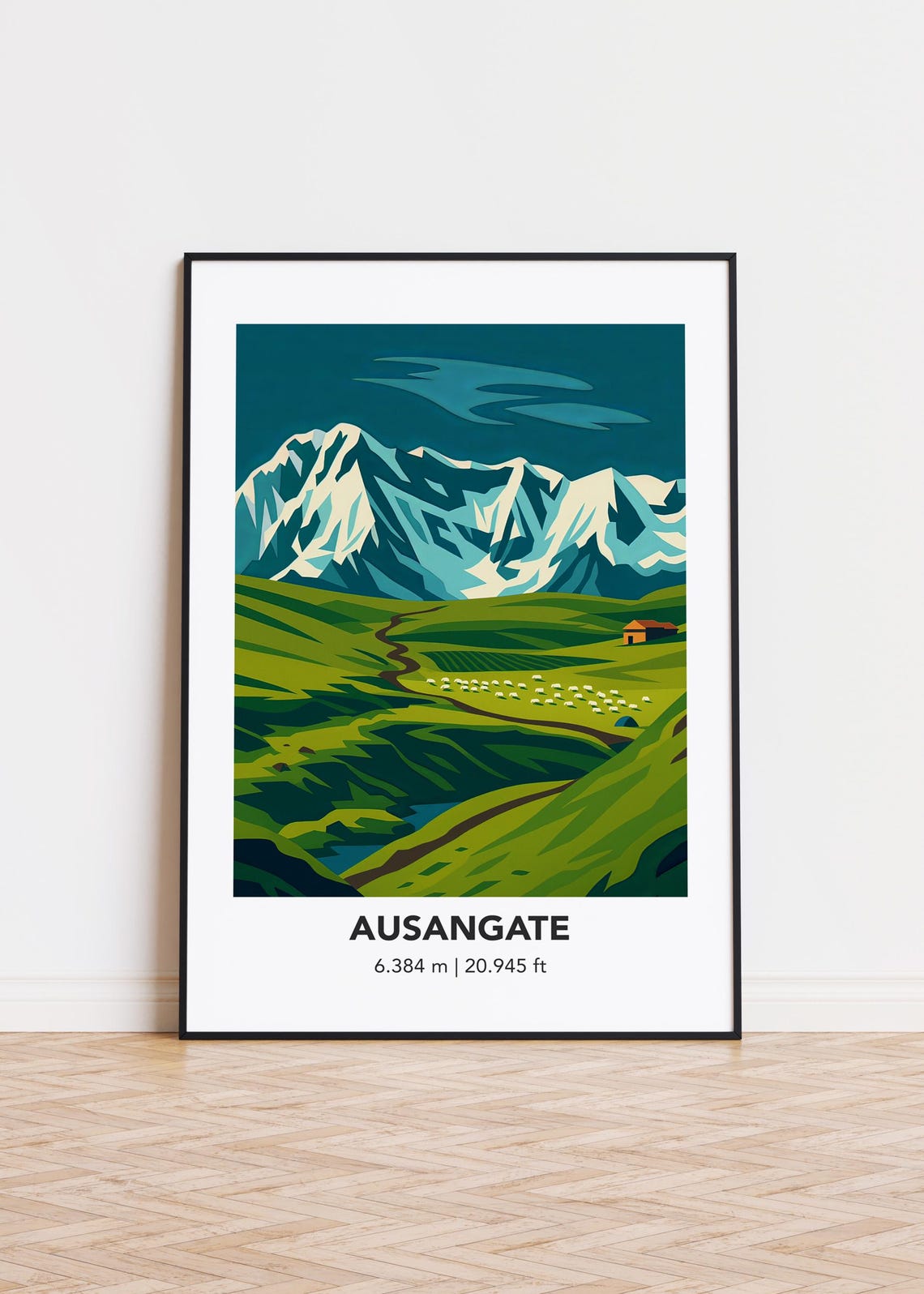 Ausangate Snowy Range Green Alpine Pasture Sheep Travel Poster