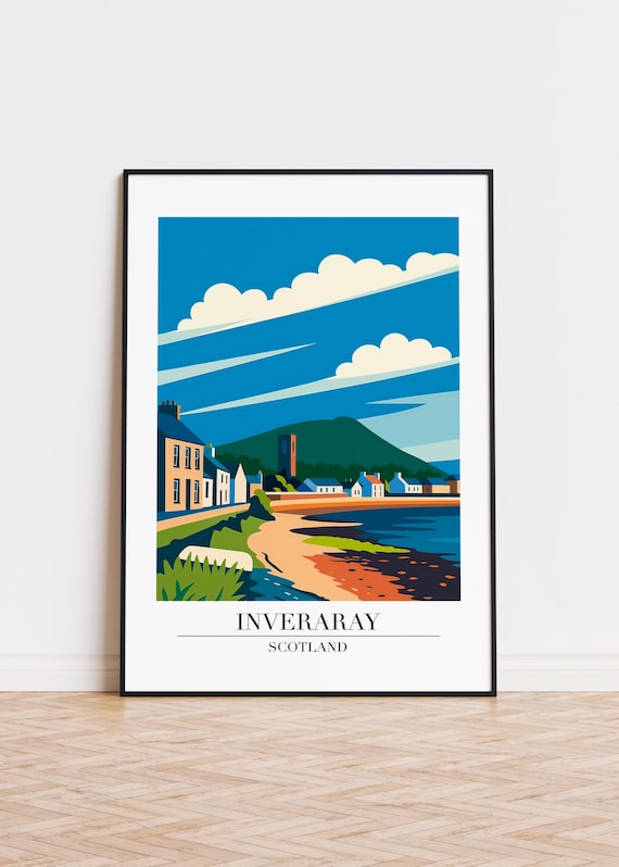 Inveraray Scotland Travel Poster Coastal Village Beach Decor