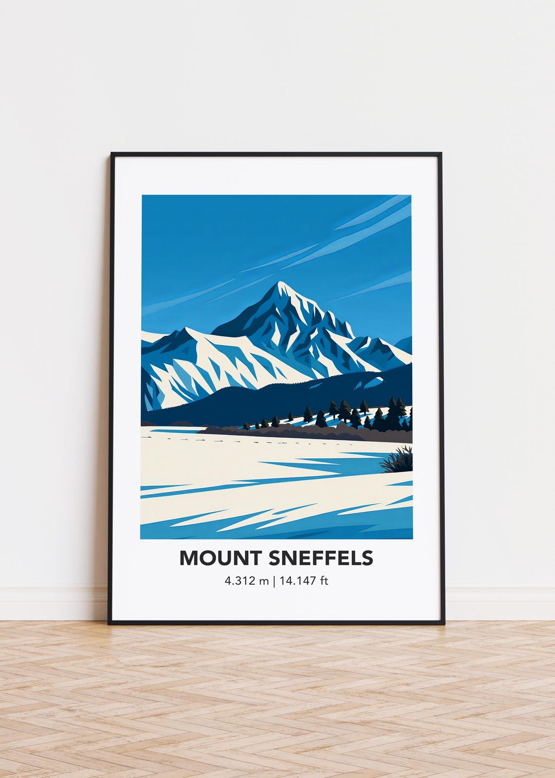 Mount Sneffels Colorado Winter Snowy Summit Illustration Travel Poster