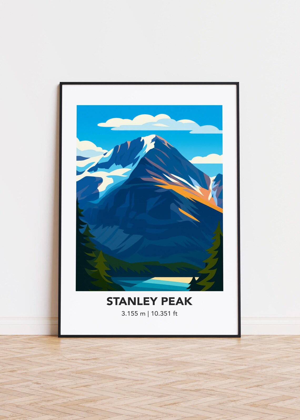 Stanley Peak Snowy Mountain Travel Illustration Graphic Retro Style Poster