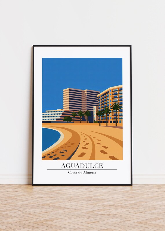 Aguadulce Costa de Almeria Sandy Beach Hotels Spain Travel Poster