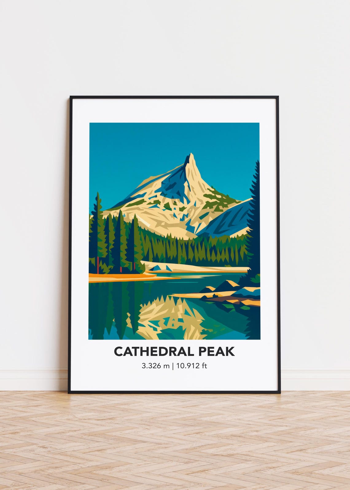 Cathedral Peak Yosemite Lake Reflection Minimalist Art Poster