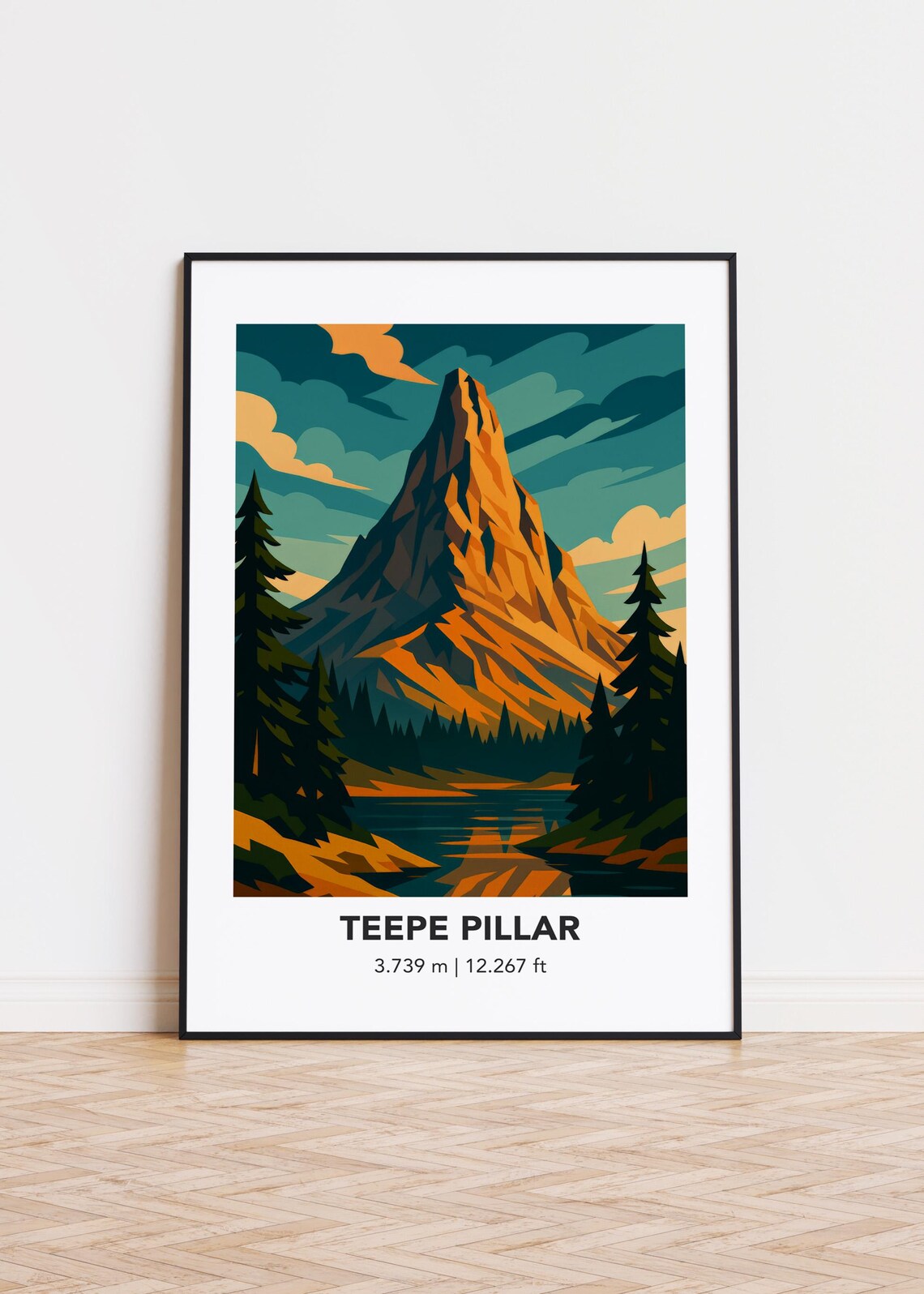 Teepe Pillar Mountain Art Print, Minimalist Illustration