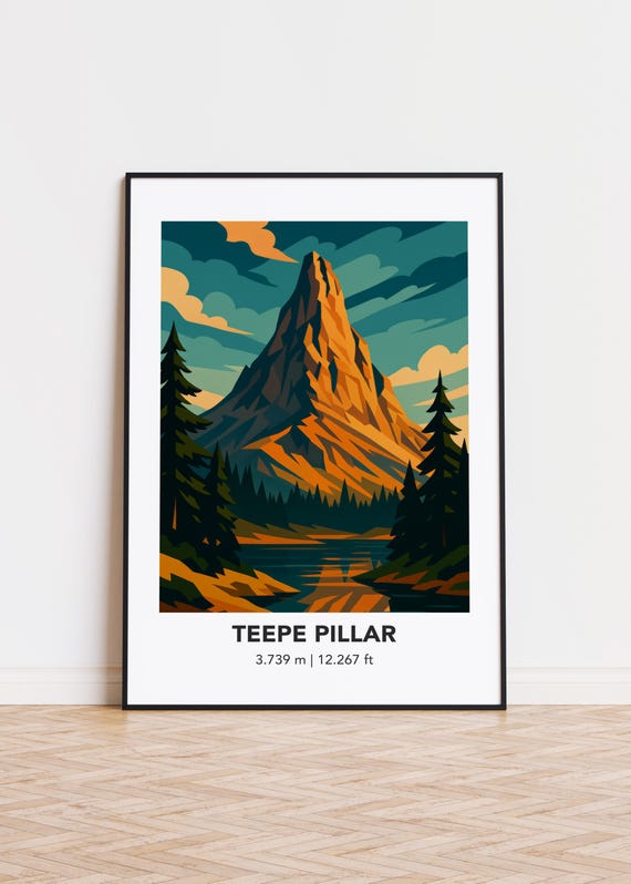 Teepe Pillar Mountain Art Print, Minimalist Illustration