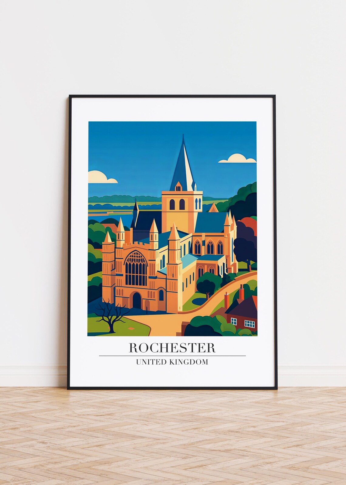 Rochester United Kingdom Cathedral Landmark Illustration Poster
