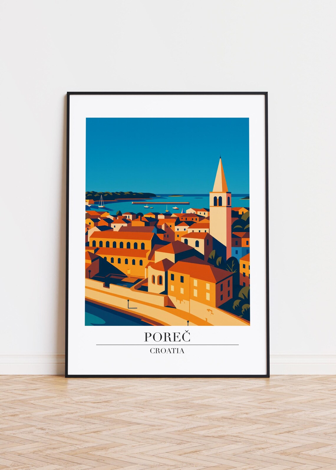 Porec Croatia Coastal Old Town Harbor Sailboats Travel Poster