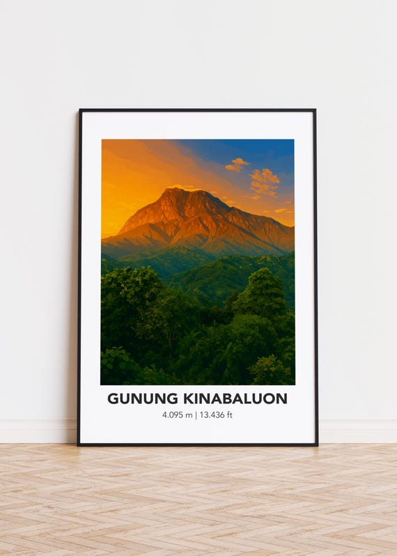 Gunung Kinabalu Poster, Mountain Illustration