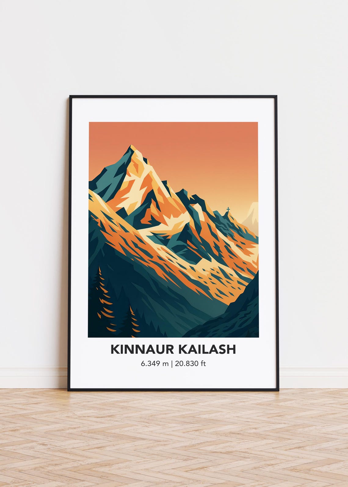 Kinnaur Kailash Sunset Orange Peak Dramatic Mountain Travel Poster