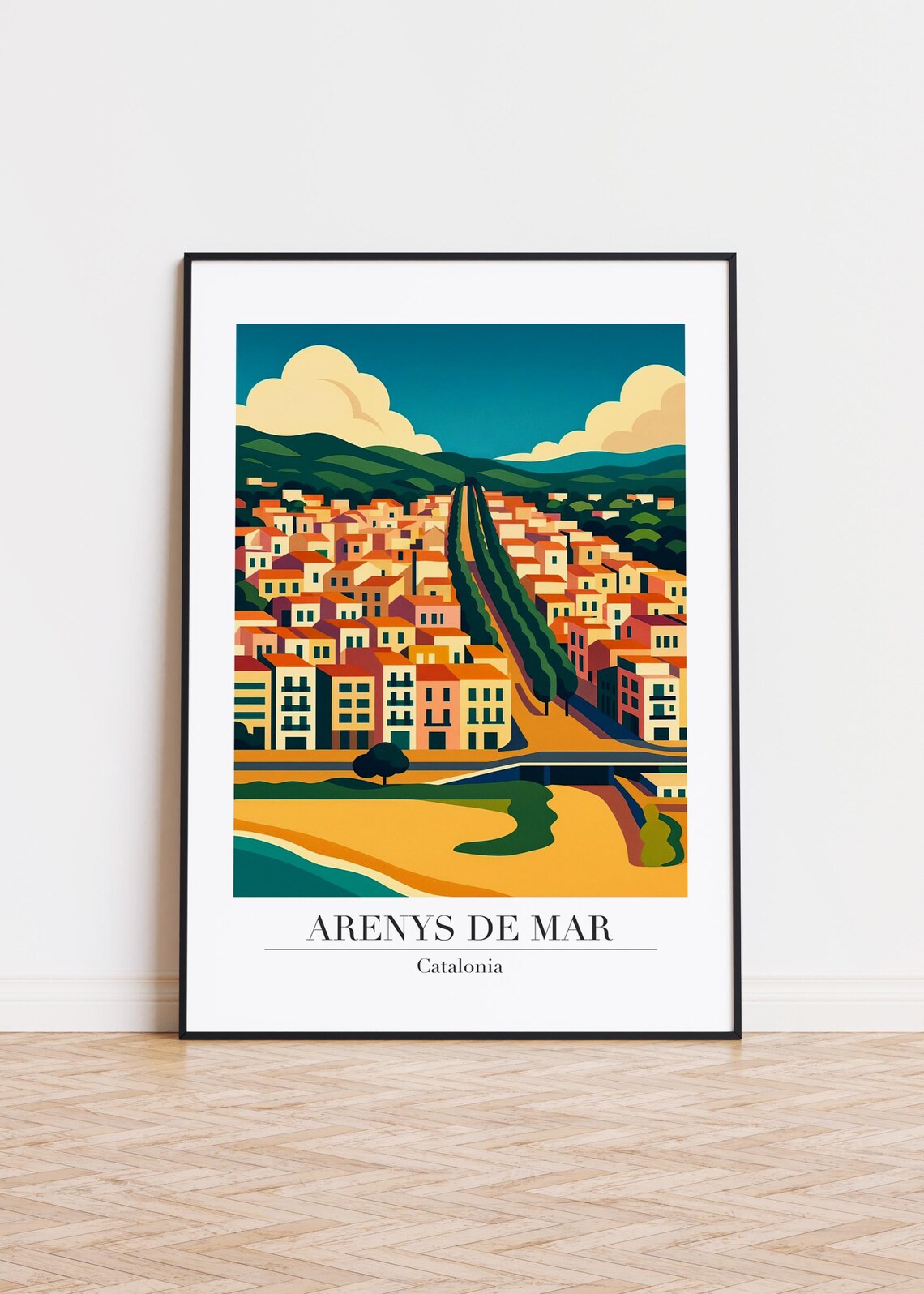 Arenys de Mar Catalonia Charming Old Town Avenue Travel Poster